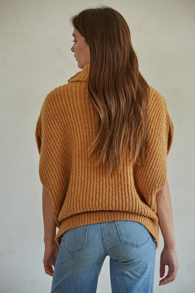 Knit Sweater Ribbed Turtleneck Vest Top