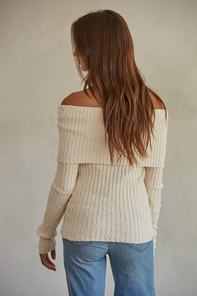 Knit Sweater Off Shoulder Long Sleeve Top