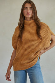 Knit Sweater Ribbed Turtleneck Vest Top