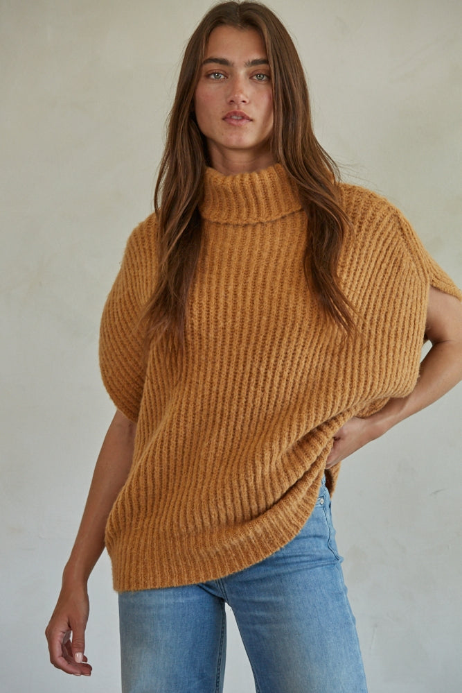 Knit Sweater Ribbed Turtleneck Vest Top