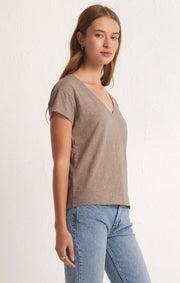 Modern V-Neck Tee- Heather Latte