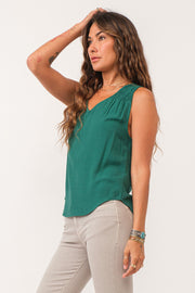 Paige Ruched Detail Tank- Galapagos Green