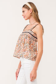 Ulani Ruched Strap Tank- Funfetti Paisley