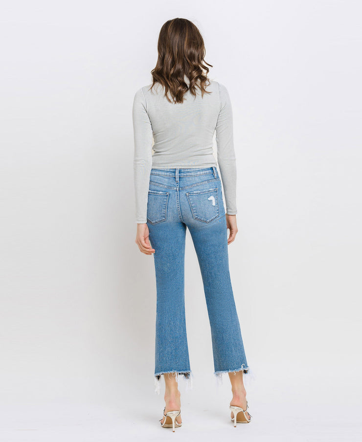 Sunrise - Mid Rise Frayed Hem Ankle Bootcut Jeans