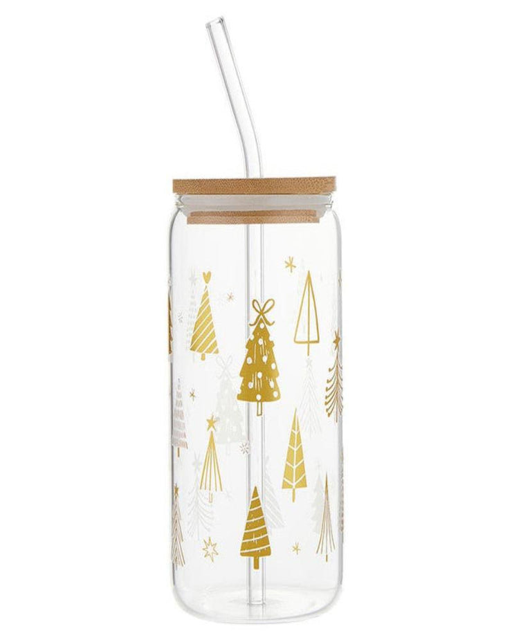 16oz Glass Tumbler - Holiday Trees