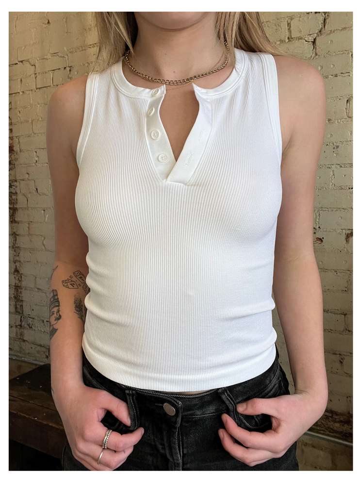 Ribbed Button Tank O/S