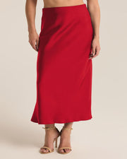 Europa Sheen Midi Skirt Haute Red