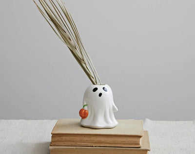 Stoneware Ghost Vase Jack-O-Lantern