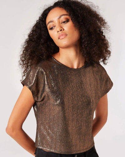 Boxy Sparkle Tee-Bronze