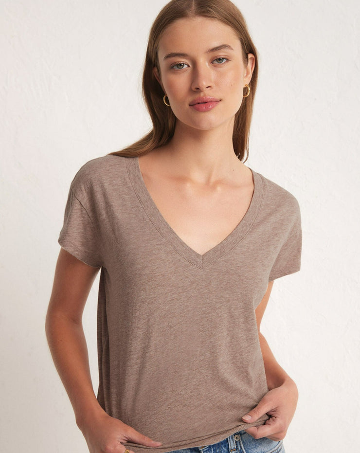 Modern V-Neck Tee- Heather Latte