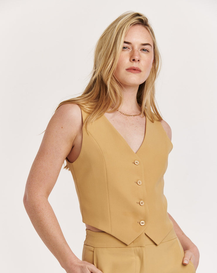 Cecilia Button Vest- Buckwheat