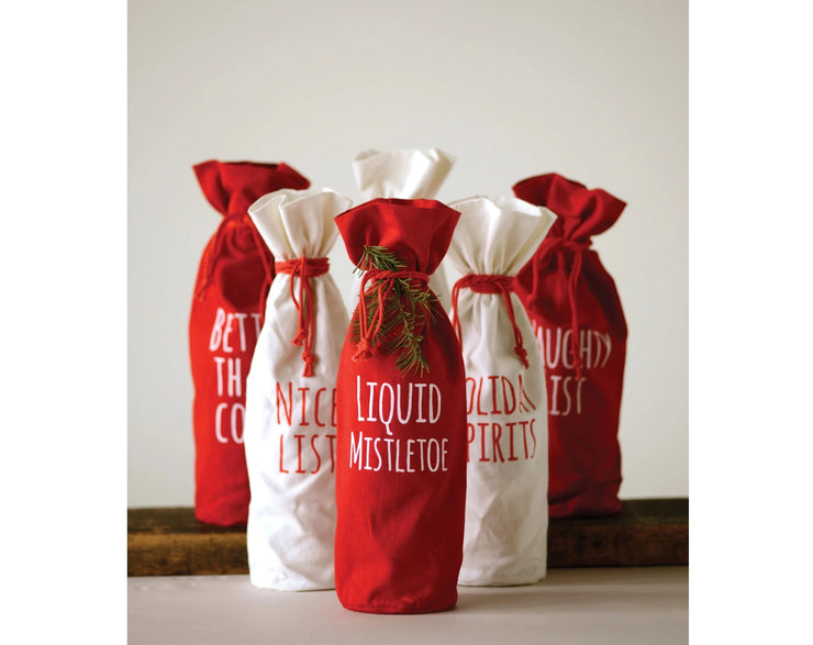 Holiday Drawstring Wine Bag