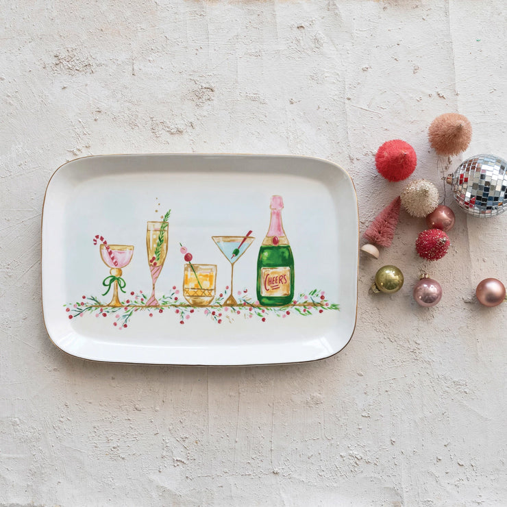 Stoneware Platter w/ Holiday Cocktails