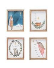 Wood Framed Mary, Jesus, Lamb, Shepard