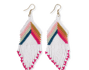 Elise Angle with Stripes Beaded Fringe Earrings White Rainbow